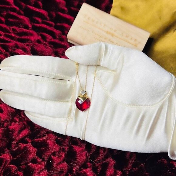 Ruby Necklace in 10k Yellow Gold 16" Ruby & Diamond Large Heart Briolette - 3g - Picture 4 of 10